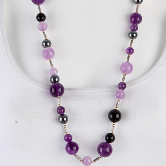 DAVID YURMAN 18K YG & STERLING  AMETHYST, ONYX & HEMATINE POPCORN NECKLACE - Picture 8 of 9